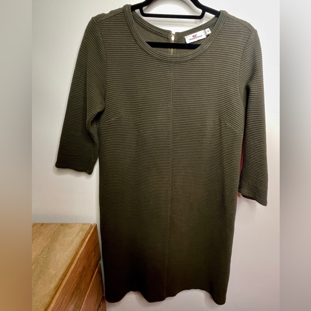 Vineyard Vines Ribbed Olive Green Shift Dress, XS